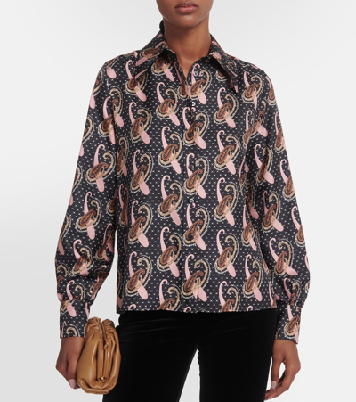 Shop Etro Polka-dot Paisley Silk Shirt In Black