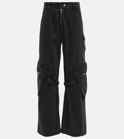 Acne Studios Washed Cotton-canvas Wide-leg Cargo Trousers In Black