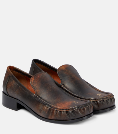 Acne Studios Babi Due Painted Leather Loafers In Brown
