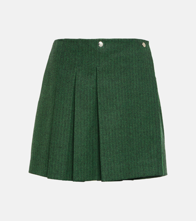 Shop Plan C Pleated Wool-blend Miniskirt In Green