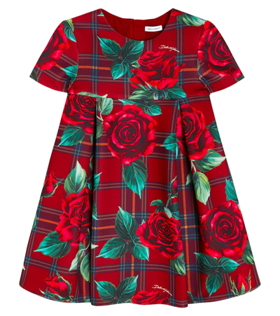 Shop Dolce & Gabbana Floral Checked Scuba Dress In Multicoloured