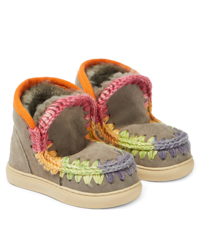 Mou Fur-trimmed Wool Boots In Grey