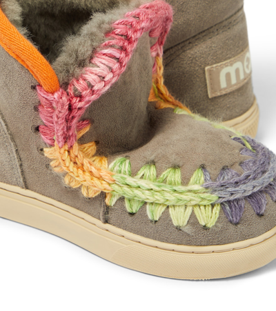 Shop Mou Crochet-trimmed Suede Sneakers In Grey