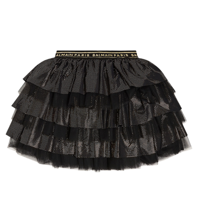 Balmain Tiered Tulle Skirt In Black