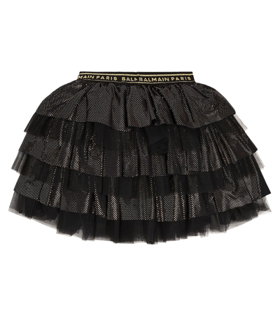 Shop Balmain Tiered Tulle Skirt In Black