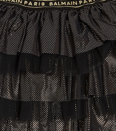 Shop Balmain Tiered Tulle Skirt In Black