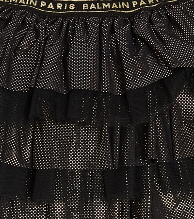 Balmain Tiered Tulle Skirt In Black