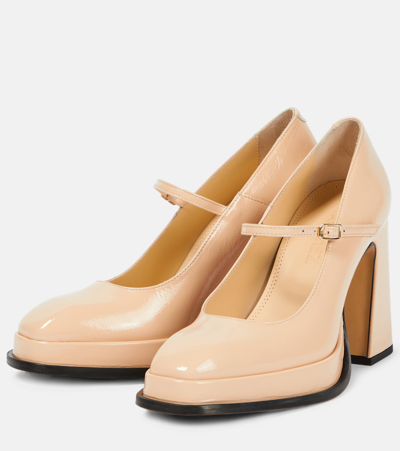 Shop Souliers Martinez Casilda Patent Leather Mary Jane Pumps In Beige