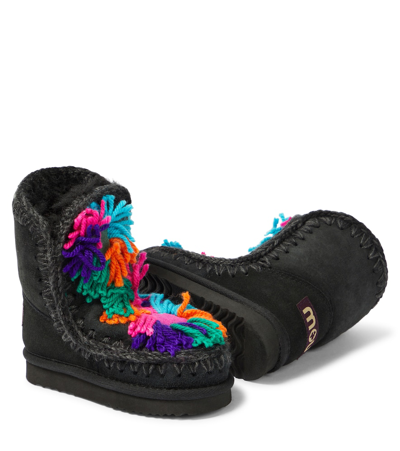 Shop Mou Floral-appliqué Suede Boots In Black