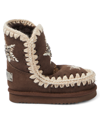 Shop Mou Embellished Suede Boots In Brown