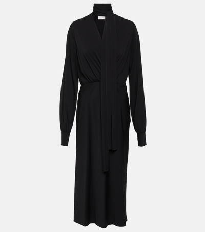 Shop Sportmax Disegno Silk Crêpe Midi Dress In Black
