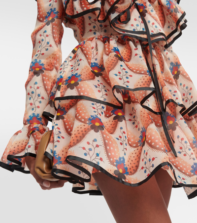 Shop Etro Printed Ruffled Minidress In Orange