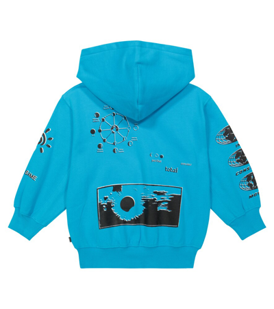Shop Molo Maxx Printed Cotton Jersey Hoodie In Blue