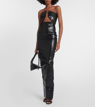 Rick Owens Strapless Stretch Leather And Cotton-blend Gown In Black