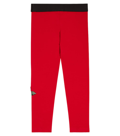 Shop Dolce & Gabbana Floral-appliqué Logo Leggings In Red