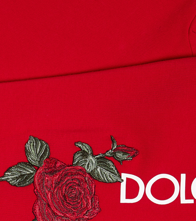 Shop Dolce & Gabbana Floral-appliqué Logo Leggings In Red
