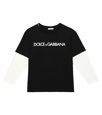Shop Dolce & Gabbana Logo Layered Cotton Jersey T-shirt In Black