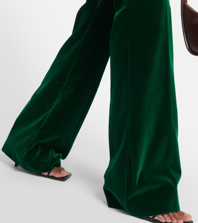 Shop Etro High-rise Cotton Velvet Flared Pants In Green