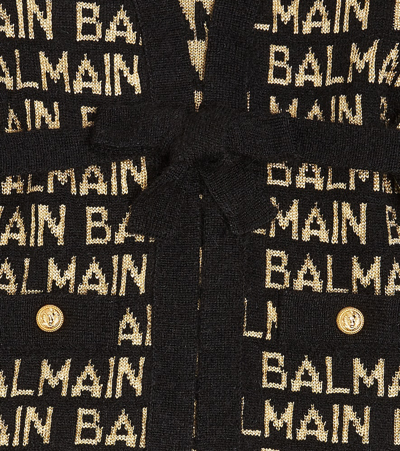 Shop Balmain Intarsia Cardigan In Black