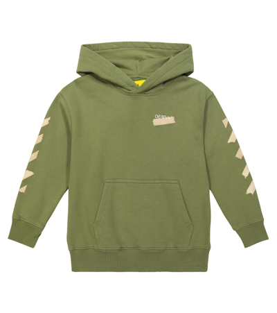 Shop Off-white Logo Cotton Jersey Hoodie In Green
