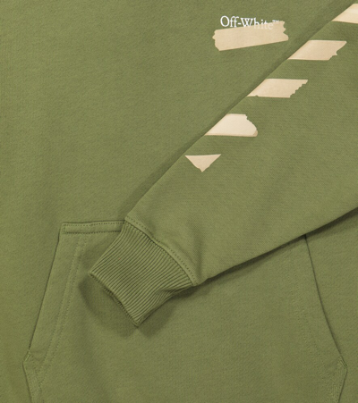 Shop Off-white Logo Cotton Jersey Hoodie In Green