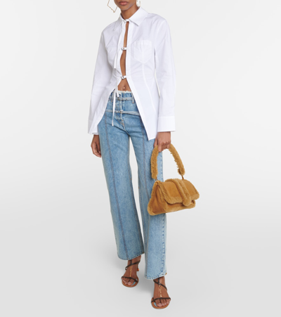 Jacquemus Le Bambimou Doux Shearling-trimmed Leather Shoulder Bag In Beige