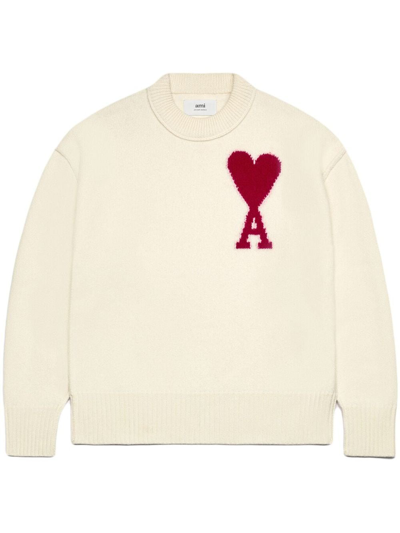 Shop Ami Alexandre Mattiussi Ami De Coeur Intarsia-knit Wool Jumper In White