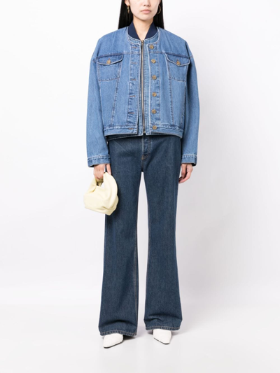 Shop Rejina Pyo Wells Layered Denim Bomber Jacket In Blue