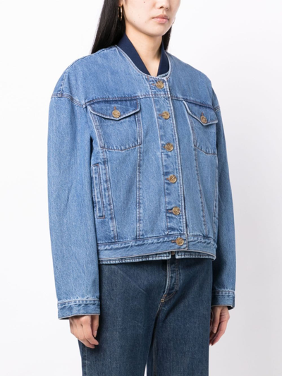 Shop Rejina Pyo Wells Layered Denim Bomber Jacket In Blue