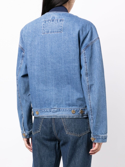 Shop Rejina Pyo Wells Layered Denim Bomber Jacket In Blue