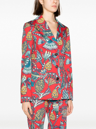 La Doublej 24/7 Floral-print Single-breasted Blazer In Red