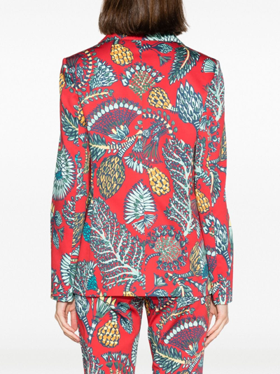 La Doublej 24/7 Floral-print Single-breasted Blazer In Red