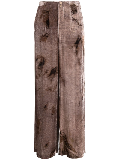 Shop Gentry Portofino Wide-leg Velvet Trousers In Brown