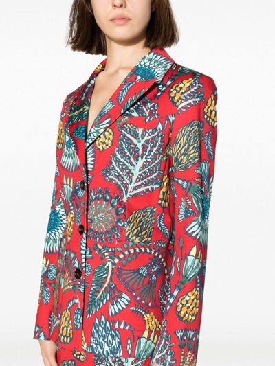 La Doublej 24/7 Floral-print Single-breasted Blazer In Red