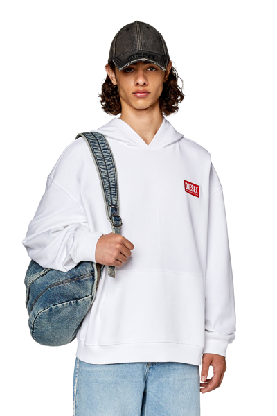 Shop Diesel Oversized Hoodie With Logo Patch In Bianco