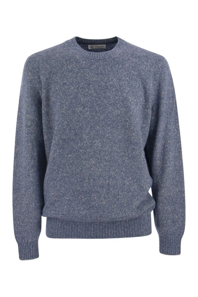 Shop Brunello Cucinelli Crew-neck Sweater In Alpaca Cotton And Wool In Light Blue