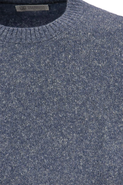 Shop Brunello Cucinelli Crew-neck Sweater In Alpaca Cotton And Wool In Light Blue
