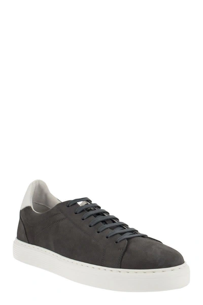Shop Brunello Cucinelli Nabuk Calfskin Sneakers In Dark Grey