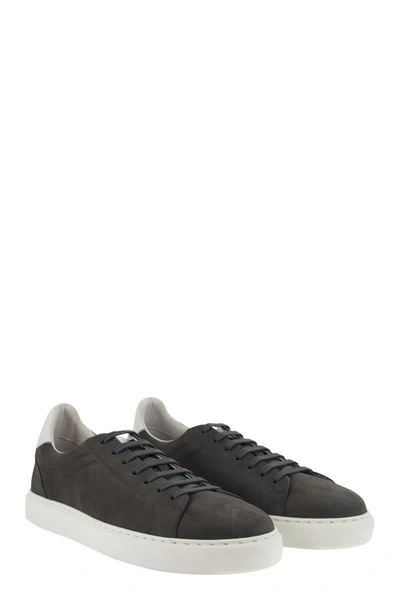 Shop Brunello Cucinelli Nabuk Calfskin Sneakers In Dark Grey