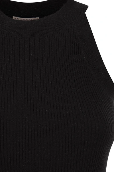 Shop Brunello Cucinelli Sparkling Lightweight Cashmere And Silk Ribbed Knit Top In Black