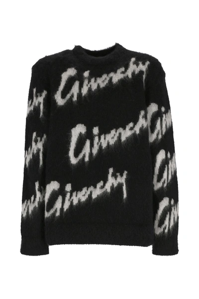 Men's Sweater In All-over Logo Intarsia Mohair And Wool In Black