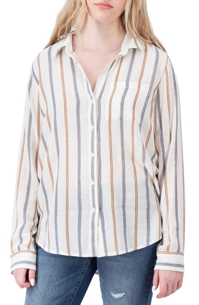 Shop Lucky Brand Stripe Long Sleeve Button-up Shirt In Ivory