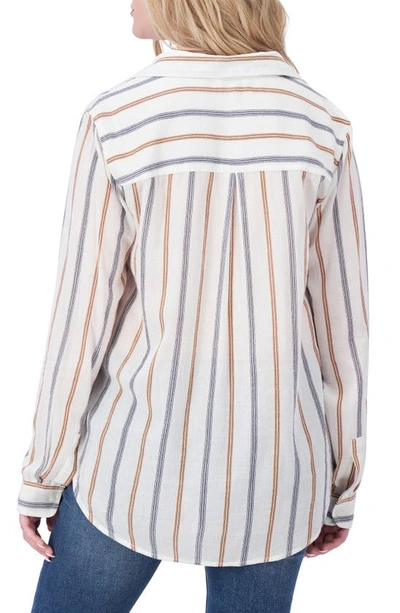 Shop Lucky Brand Stripe Long Sleeve Button-up Shirt In Ivory