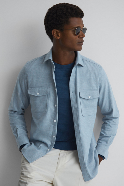 Shop Reiss Chaser - Soft Blue Melange Button-through Twin Pocket Overshirt, S