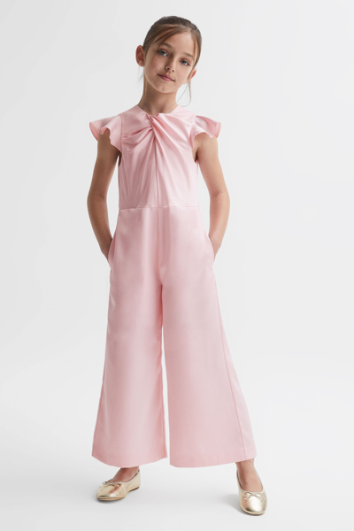 Reiss Pink Ally Junior Knot Detail Jumpsuit In Pink