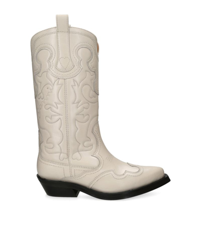 Shop Ganni Leather Western Cowboy Boots 40 In Ivory