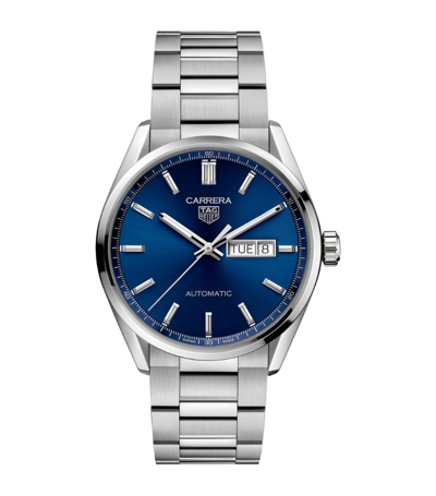 Shop Tag Heuer Steel Carrera Watch 41mm In Blue