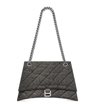 Shop Balenciaga Cotton Quilted Crush Shoulder Bag In Black