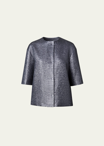 Shop Akris Punto Metallic 3d Jacquard Jacket In Slate