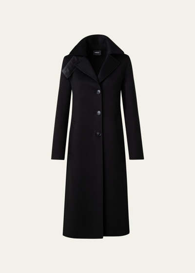 Shop Akris Leather Collar Cashmere Coat In Black